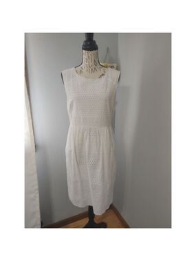 Women's J. Crew Sleeveless Cotton Summer White Eyelet Dress Size 10